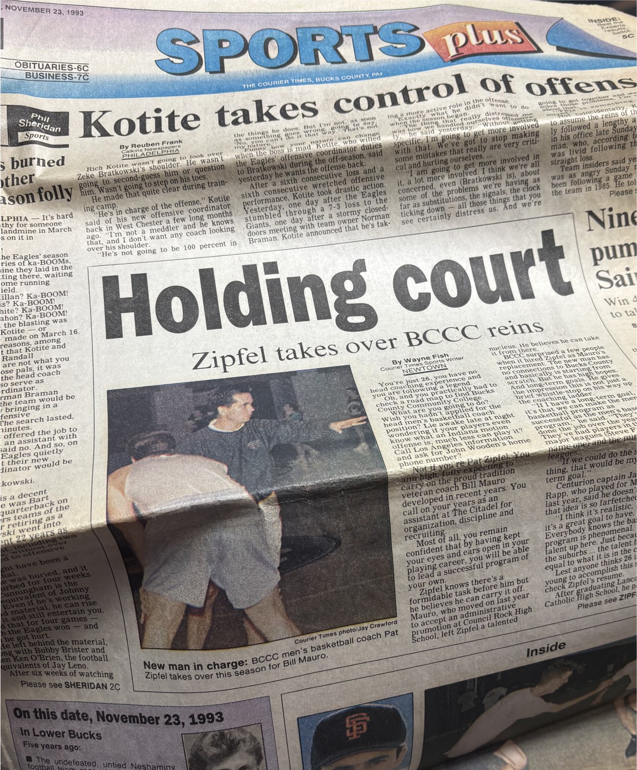 1993 newspaper — Zipfel takes over as head coach